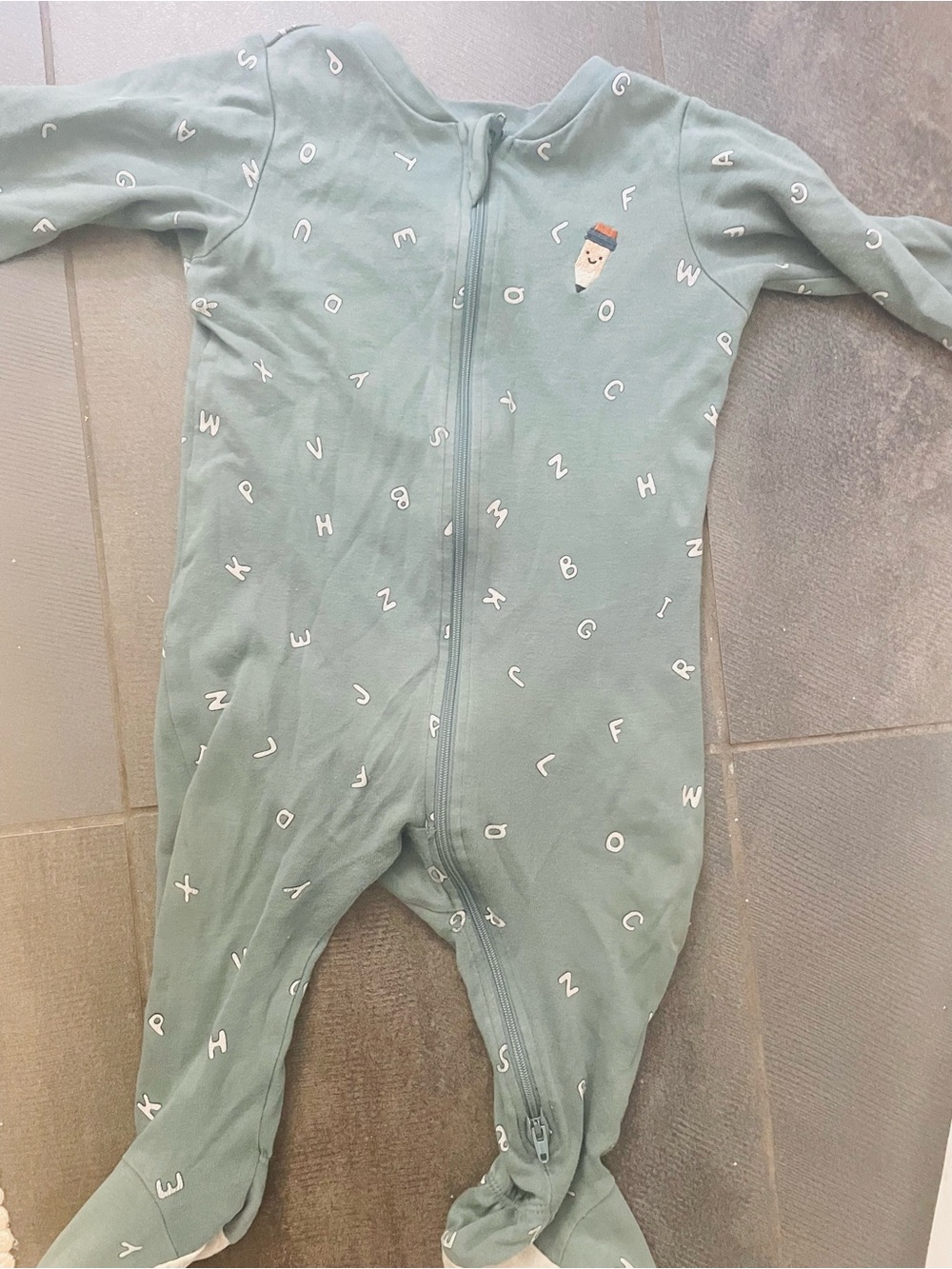 Pekkle pencil Kids Green /Teal Alphabet Zip One-Piece baby toddler 12m
